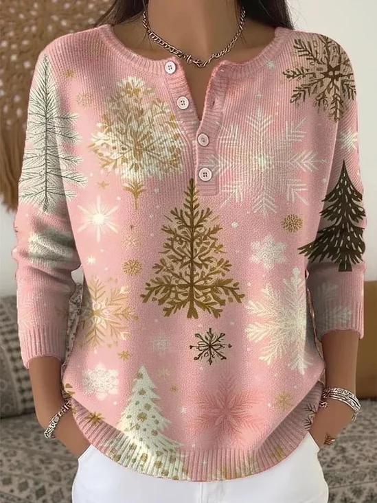 Women Christmas Printing Spring/Fall Casual Long Sleeve Crew Neck Sweater