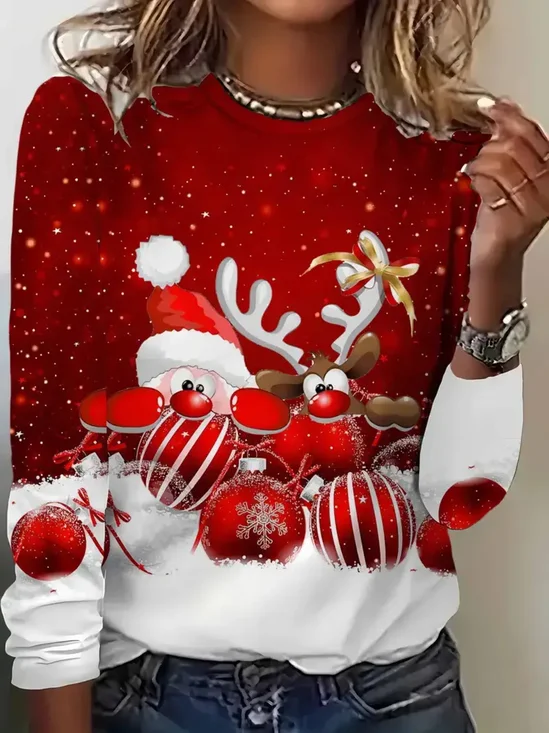 Women Christmas Long Sleeve Tee T-shirt Crew Neck Printing Casual Spring/Fall Graphic Tee Top