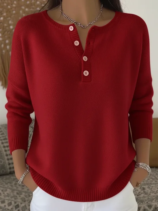 Women Plain Printing Spring/Fall Casual Long Sleeve Crew Neck Sweater