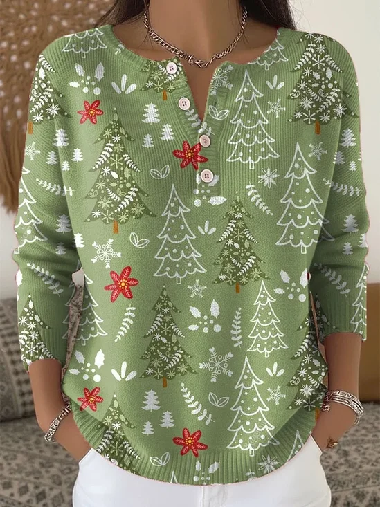 Women Christmas Printing Spring/Fall Casual Long Sleeve Crew Neck Sweater