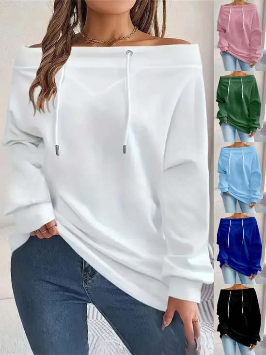 Women Plain Off The Shoulder Split Joint Vintage Spring/Fall Long Sleeve Sweatshirt