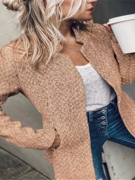 Women Spring/Fall Outerwear Casual Split Joint Plain Long Sleeve Lapel Collar Jacket