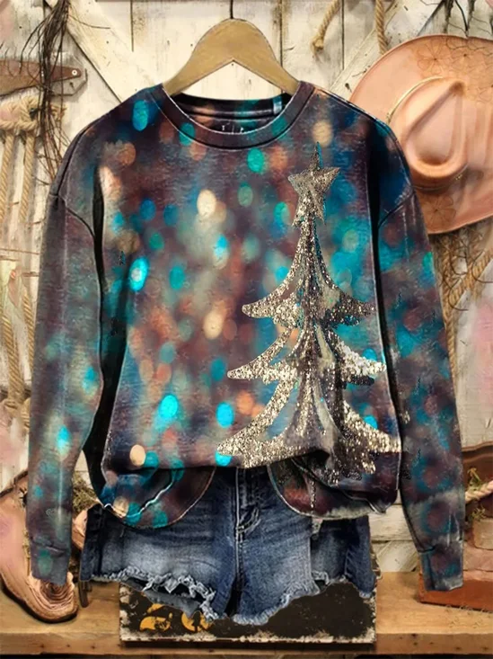 Women Christmas Crew Neck Printing Casual Spring/Fall Long Sleeve Sweatshirt