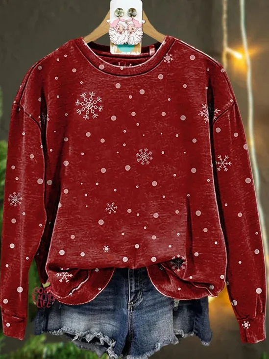 Women Christmas Crew Neck Printing Casual Spring/Fall Long Sleeve Sweatshirt