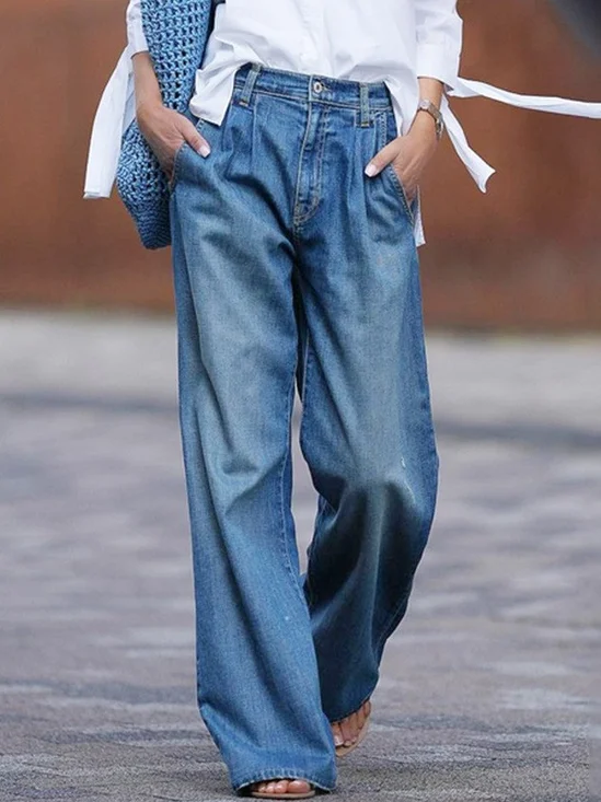 Women Plain Long Elastic Waist Pants Casual Spring/Fall Trousers