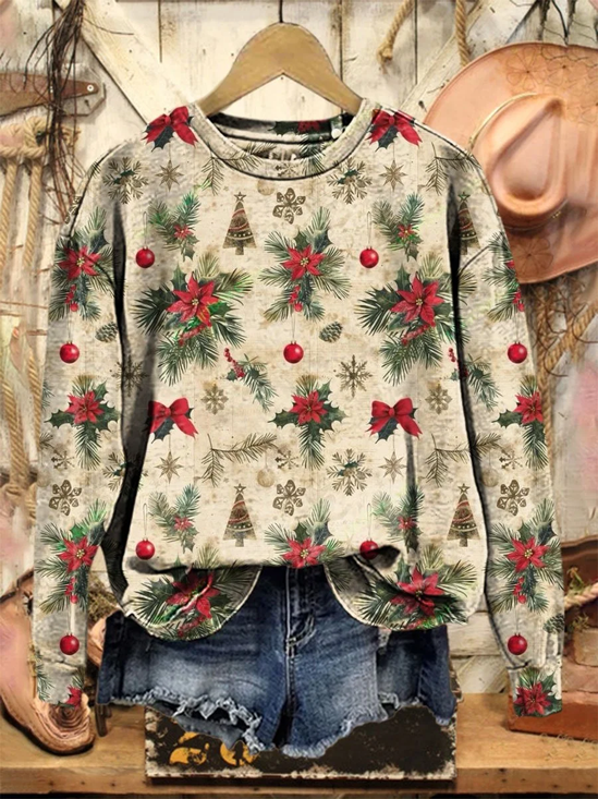 Women Christmas Crew Neck Printing Casual Spring/Fall Long Sleeve Sweatshirt