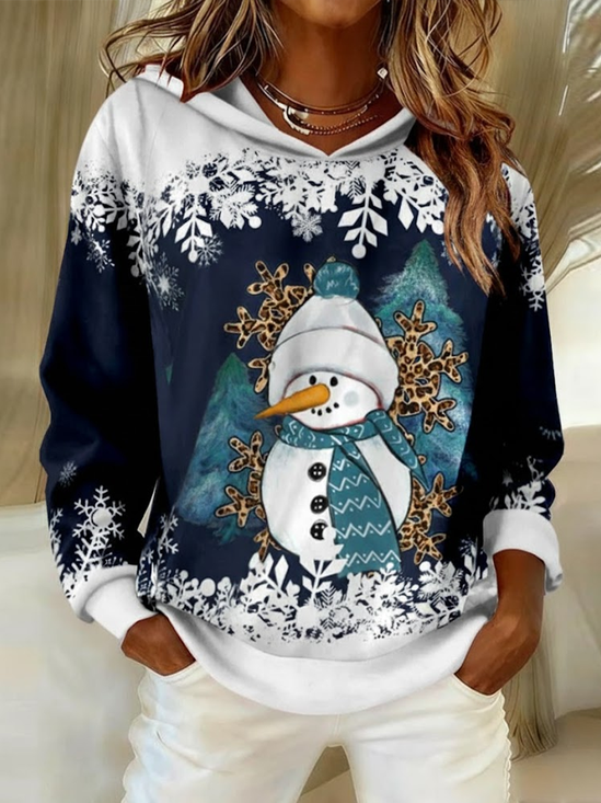 Women Christmas Snowman Spring/Fall Printing Long Sleeve Casual Daily Hoodie