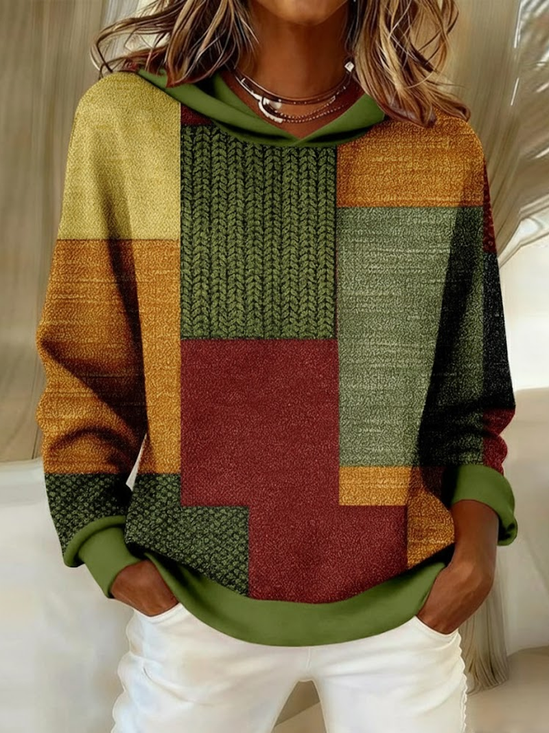Women Multicolor Block Spring/Fall Printing Long Sleeve Casual Daily Hoodie