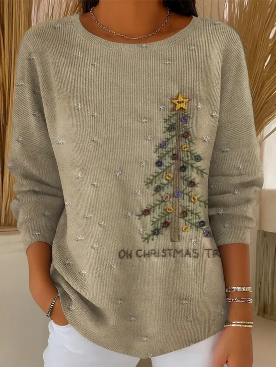 Women Christmas Printing Spring/Fall Casual Long Sleeve Crew Neck Sweater