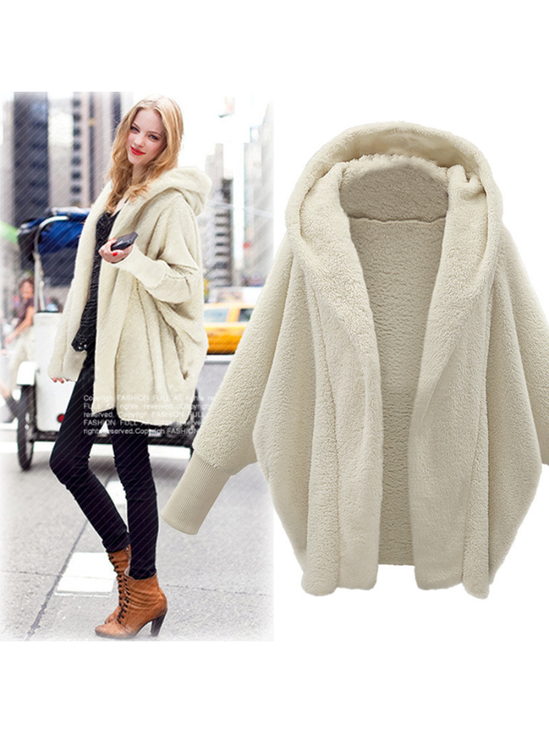 Women's Plain Winter Outerwear Dolman Sleeve Casual Split Joint Mid-long Lapel Collar Overcoat