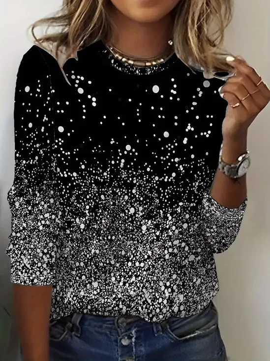 Women Abstract Long Sleeve Tee T-shirt Crew Neck Printing Casual Spring/Fall Graphic Tee Top