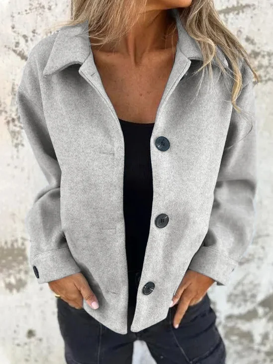 Women Spring/Fall Outerwear Vintage Split Joint Plain Long Sleeve Shawl Collar Jacket