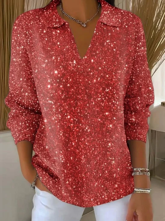 Women Christmas Printing Spring/Fall Casual Long Sleeve Shawl Collar Sweater