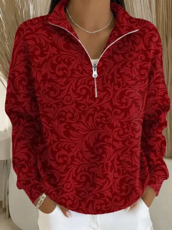 Women Floral Shawl Collar Printing Casual Spring/Fall Long Sleeve Sweatshirt