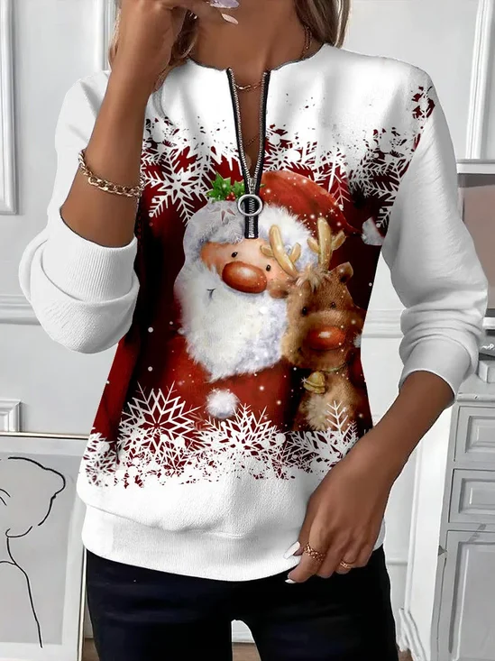Women Santa Claus Crew Neck Printing Casual Spring/Fall Long Sleeve Sweatshirt