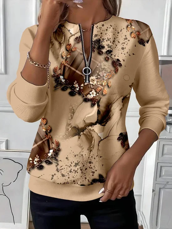 Women Abstract Crew Neck Printing Casual Spring/Fall Long Sleeve Sweatshirt