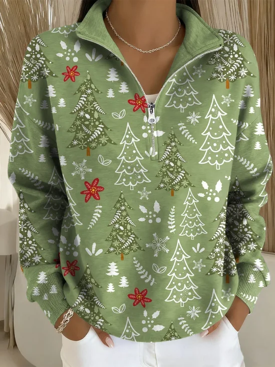 Women Christmas Shawl Collar Printing Casual Spring/Fall Long Sleeve Sweatshirt