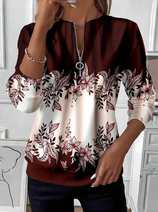 Women Floral Crew Neck Printing Casual Spring/Fall Long Sleeve Sweatshirt