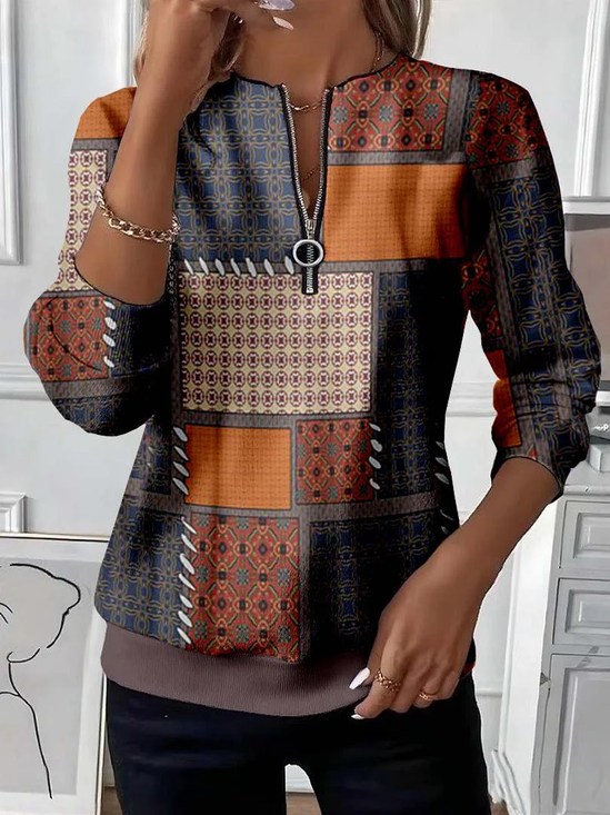 Women Abstract Crew Neck Printing Casual Spring/Fall Long Sleeve Sweatshirt
