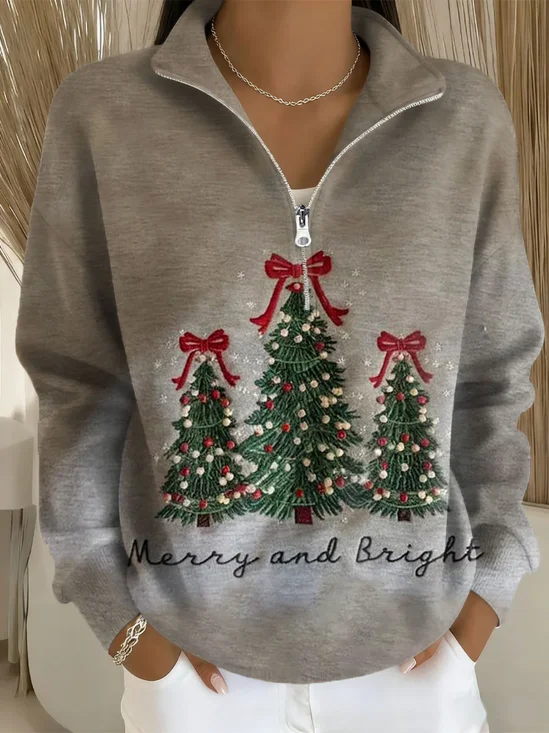Women Christmas Shawl Collar Printing Casual Spring/Fall Long Sleeve Sweatshirt