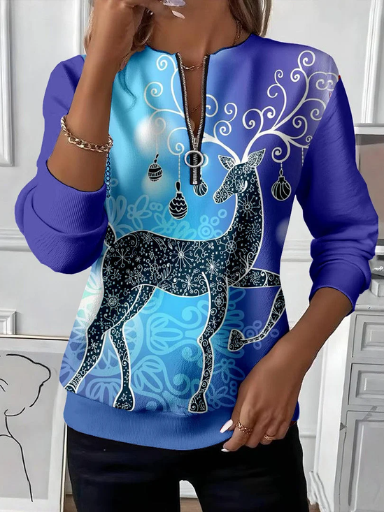 Women Christmas Crew Neck Printing Casual Spring/Fall Long Sleeve Sweatshirt