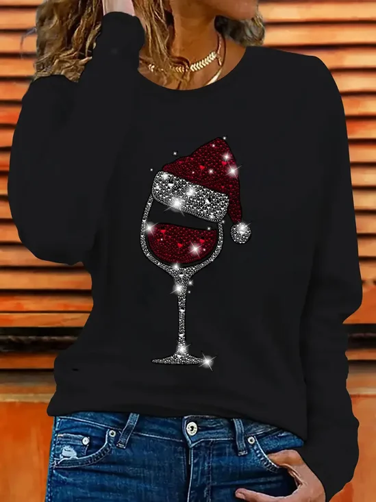 Women Christmas Long Sleeve Tee T-shirt Crew Neck Printing Casual Spring/Fall Graphic Tee Top