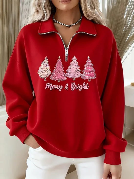 Women Christmas Shawl Collar Printing Casual Spring/Fall Long Sleeve Sweatshirt