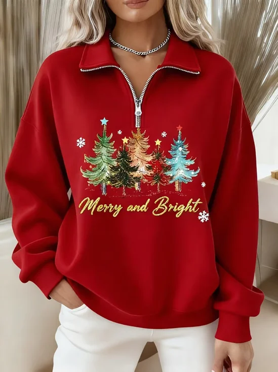 Women Christmas Shawl Collar Printing Casual Spring/Fall Long Sleeve Sweatshirt