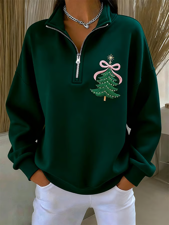 Women Christmas Shawl Collar Printing Casual Spring/Fall Long Sleeve Sweatshirt