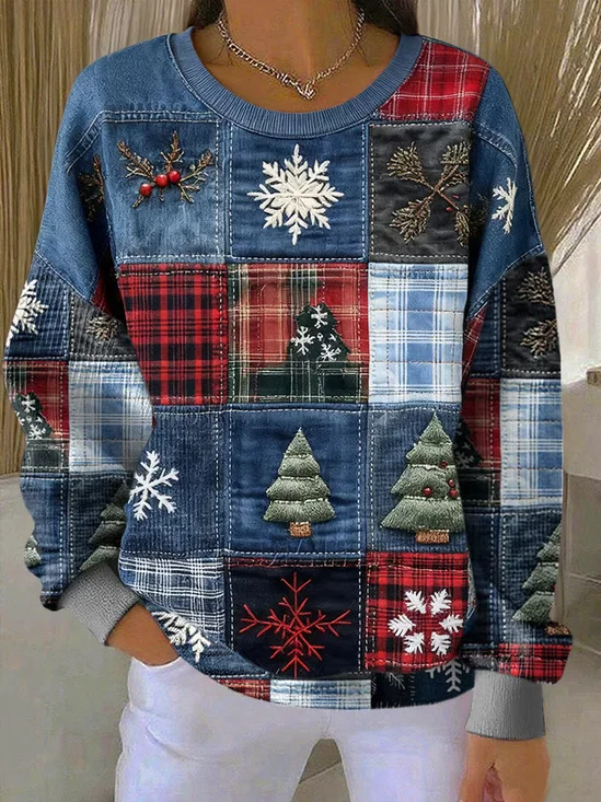 Women Christmas Crew Neck Printing Casual Spring/Fall Long Sleeve Sweatshirt