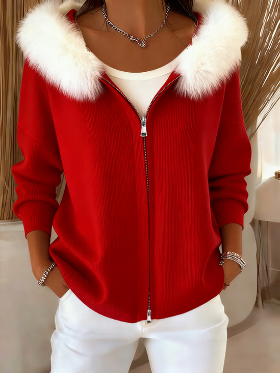 Women's Winter Outerwear Casual Christmas Long Sleeve Hoodie Fleece Coat