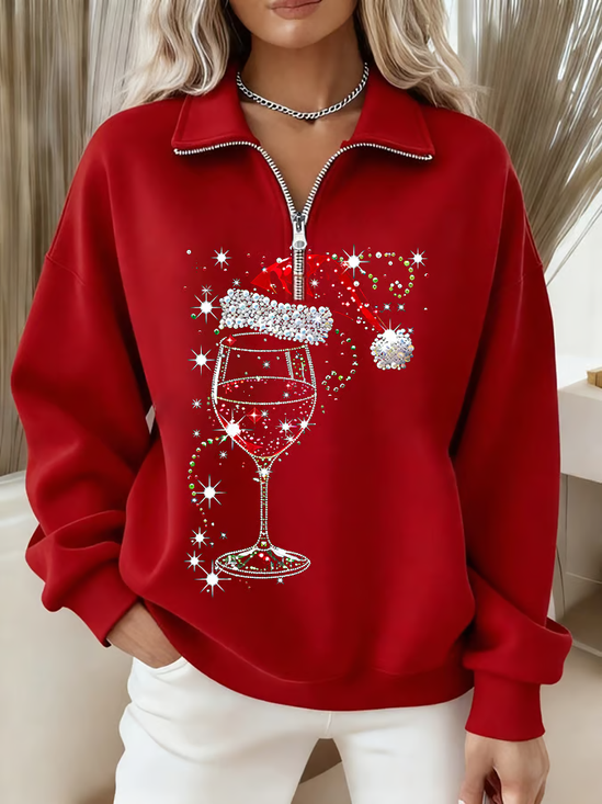 Women Christmas Shawl Collar Printing Casual Spring/Fall Long Sleeve Sweatshirt