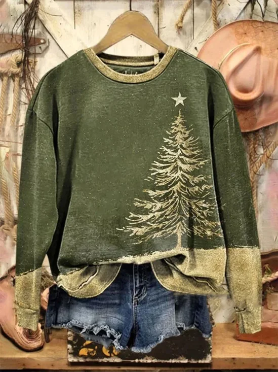 Women Christmas Crew Neck Printing Casual Spring/Fall Long Sleeve Sweatshirt