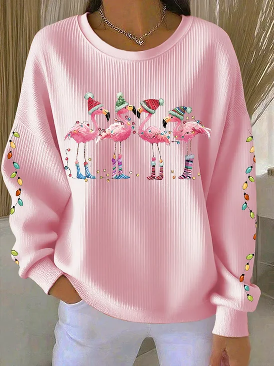 Women Flamingo Crew Neck Printing Casual Spring/Fall Long Sleeve Sweatshirt