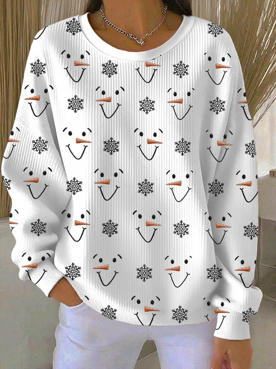 Women Christmas Snowman Crew Neck Printing Casual Spring/Fall Long Sleeve Sweatshirt