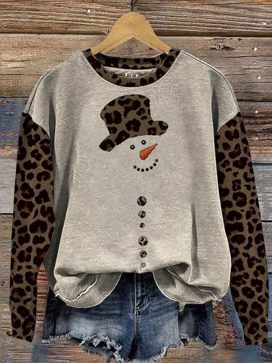 Women Leopard Crew Neck Printing Casual Spring/Fall Long Sleeve Sweatshirt