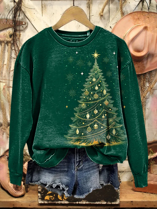 Women Christmas Crew Neck Printing Casual Spring/Fall Long Sleeve Sweatshirt