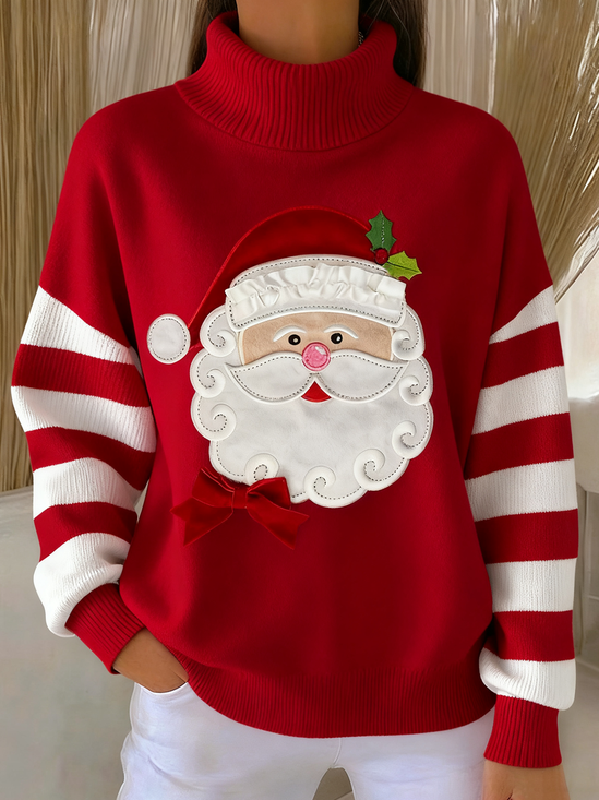 Women Striped Winter Vintage Long Sleeve Turtleneck Sweater