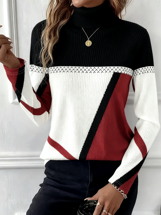 Women Striped Vintage Long Sleeve Turtleneck Winter Sweater