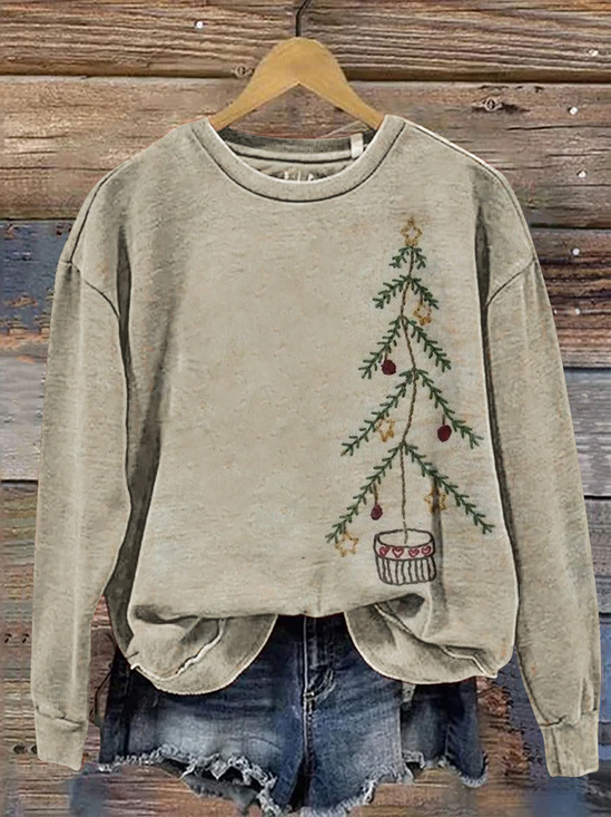 Women Christmas Crew Neck Printing Casual Spring/Fall Long Sleeve Sweatshirt