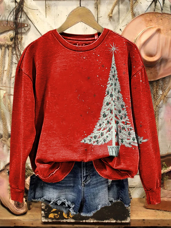 Women Christmas Crew Neck Printing Casual Spring/Fall Long Sleeve Sweatshirt