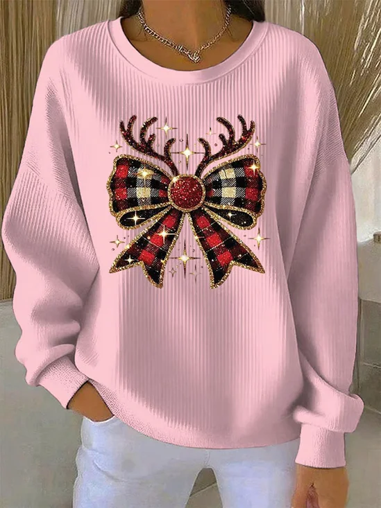 Women Christmas Crew Neck Printing Casual Spring/Fall Long Sleeve Sweatshirt