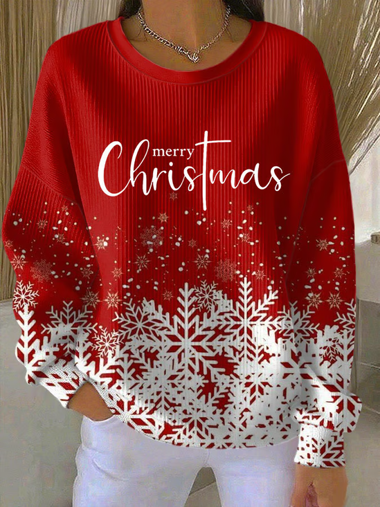 Women Christmas Crew Neck Printing Casual Spring/Fall Long Sleeve Sweatshirt