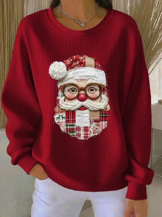 Women Santa Claus Crew Neck Printing Casual Spring/Fall Long Sleeve Sweatshirt