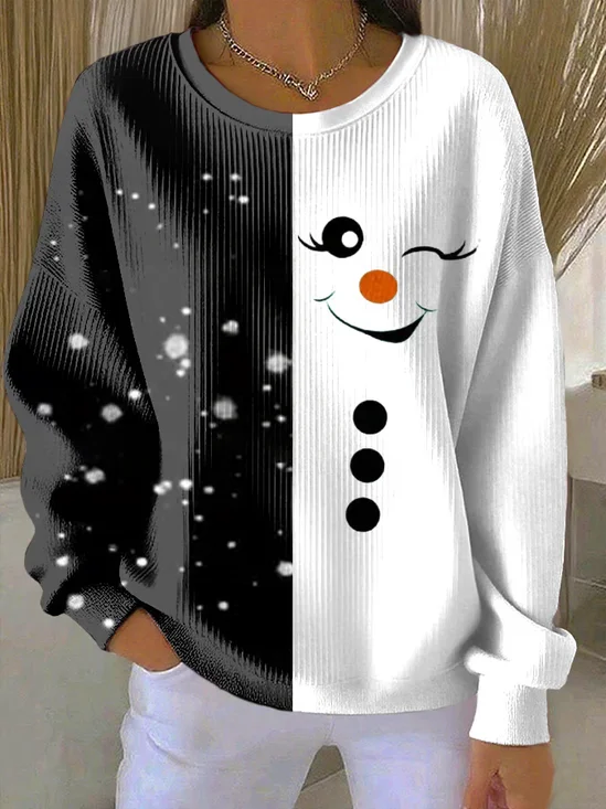 Women Christmas Snowman Crew Neck Printing Casual Spring/Fall Long Sleeve Sweatshirt