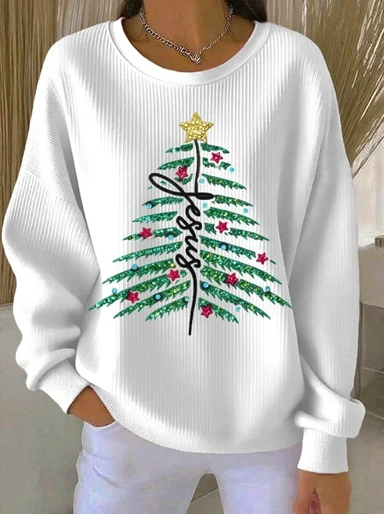 Women Christmas Crew Neck Printing Casual Spring/Fall Long Sleeve Sweatshirt