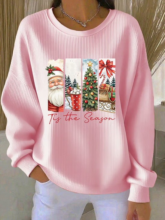 Women Santa Claus Crew Neck Printing Casual Spring/Fall Long Sleeve Sweatshirt