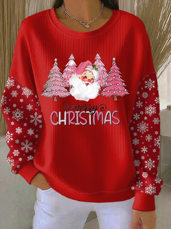 Women Santa Claus Crew Neck Printing Casual Spring/Fall Long Sleeve Sweatshirt