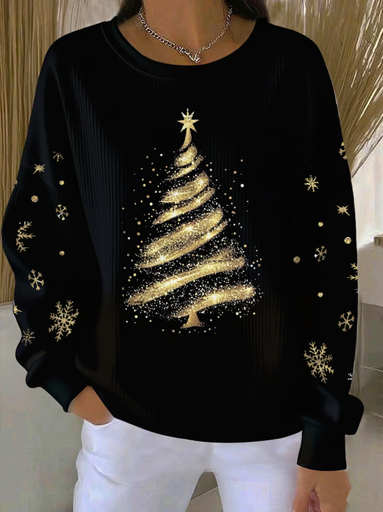 Women Christmas Crew Neck Printing Casual Spring/Fall Long Sleeve Sweatshirt