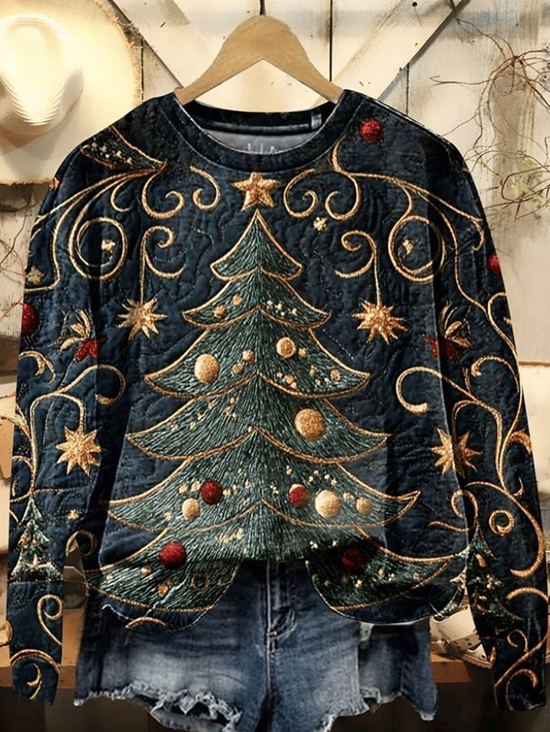 Women Christmas Crew Neck Printing Casual Spring/Fall Long Sleeve Sweatshirt